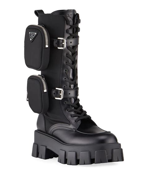 prada thigh boots|high heeled designer combat boots.